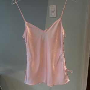 La SENZA Blush Satin Baby Doll Slip PJ Dress with Lace Up Sides